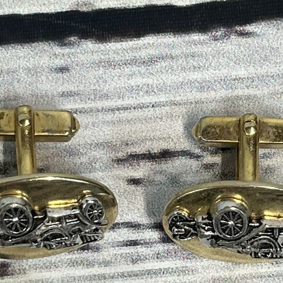 Vintage Set of 4 Mens Cufflinks Antique Cars Circles Mother of Pearl Gold Silver - Picture 6 of 10